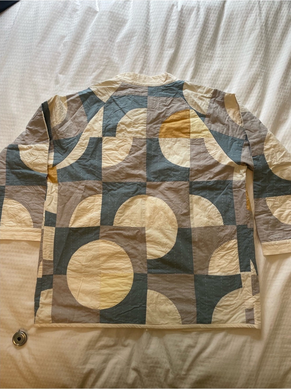 Haptic Lab "Circle in Square" coat in blue, grey, cream and yellow size Large - Picture 2 of 2